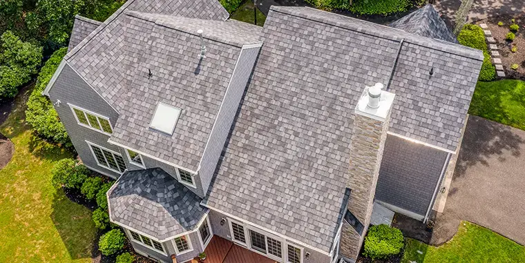 A roof with CertainTeed Belmont asphalt shingles, some of the best roof shingles available.