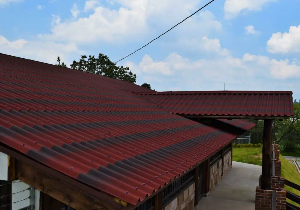 Corrugated asphalt roof panels.