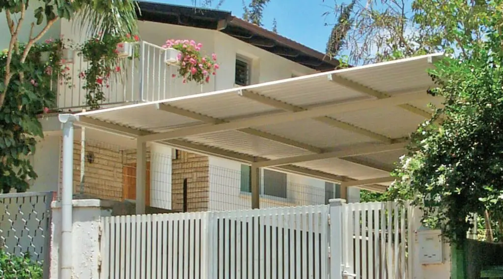 Corrugated PVC roof panels.