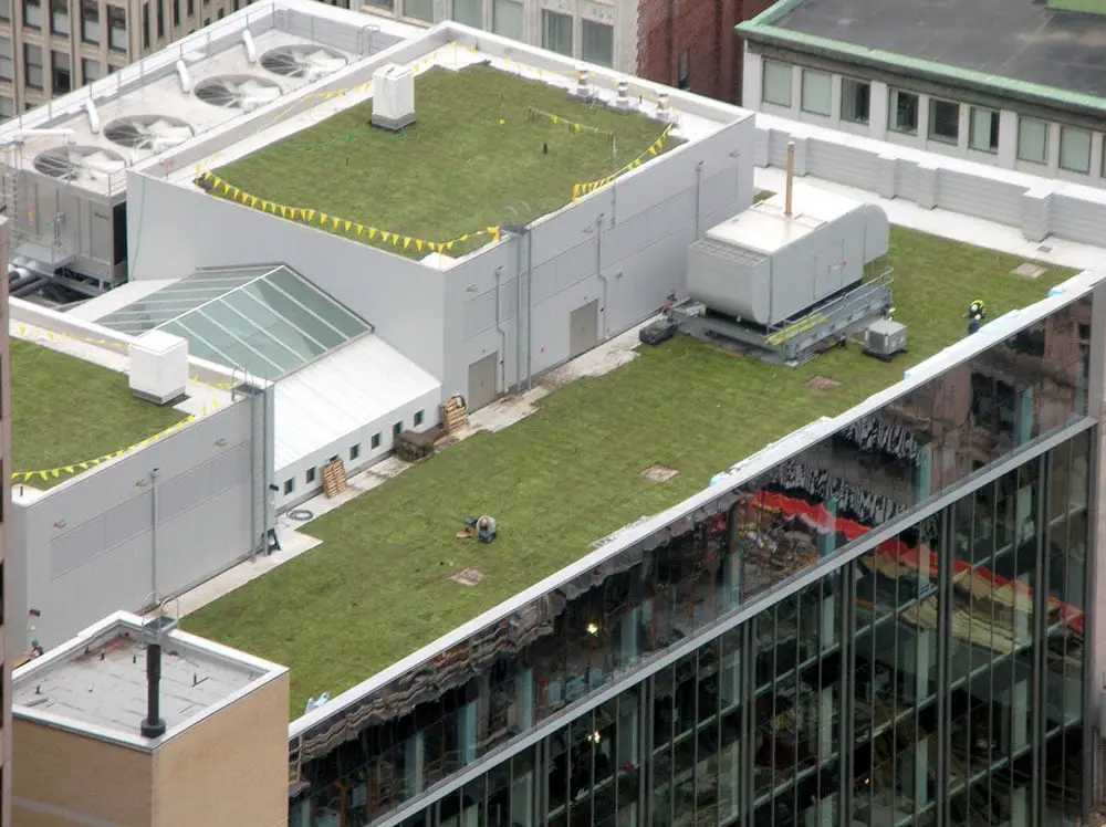 This green roof has just been installed on this tall building.