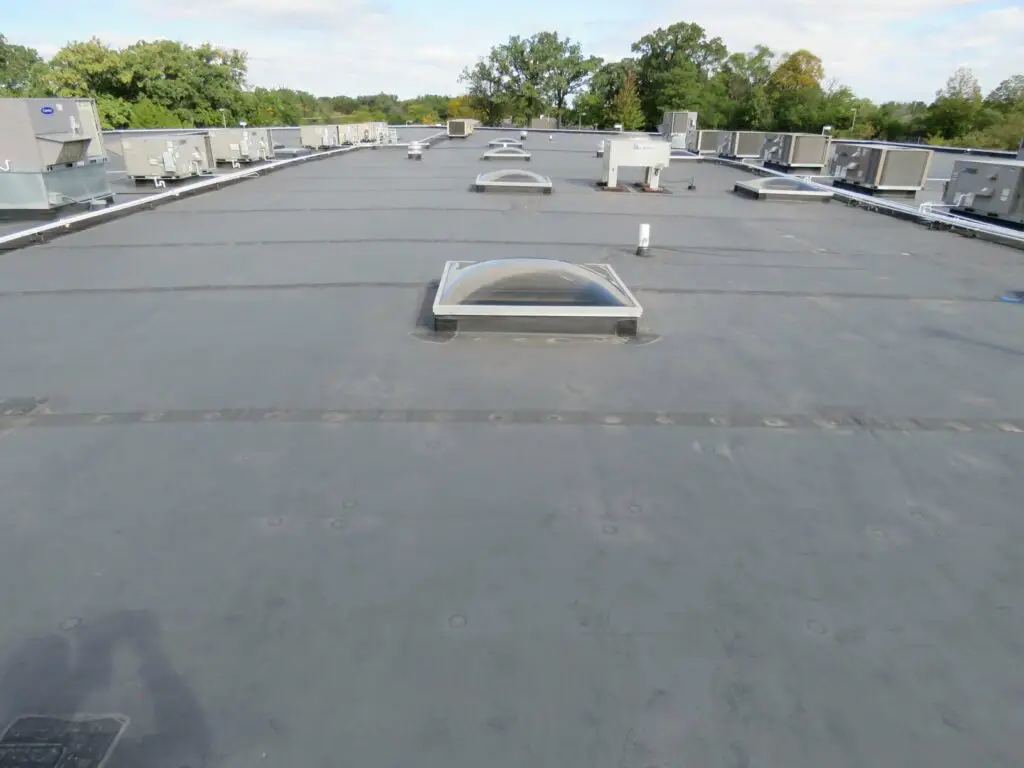 Mechanically-fastened EPDM roof membrane.