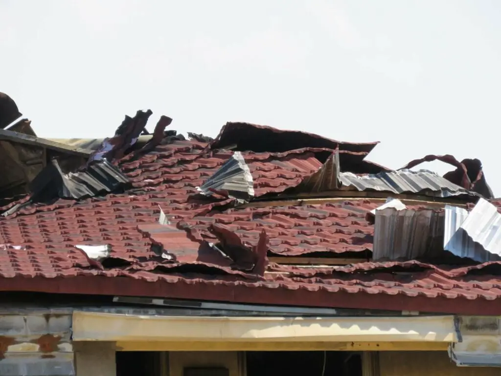 Metal roof tiles after a fire.