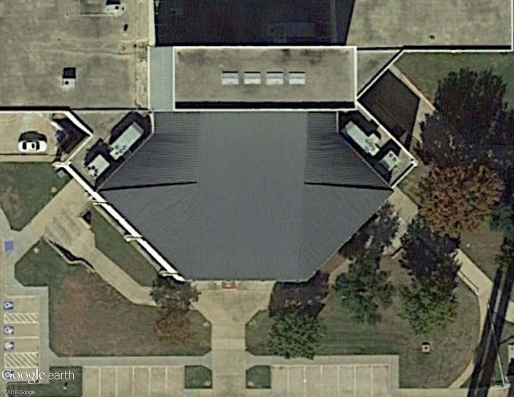 Satellite image of a standing seam metal roof.