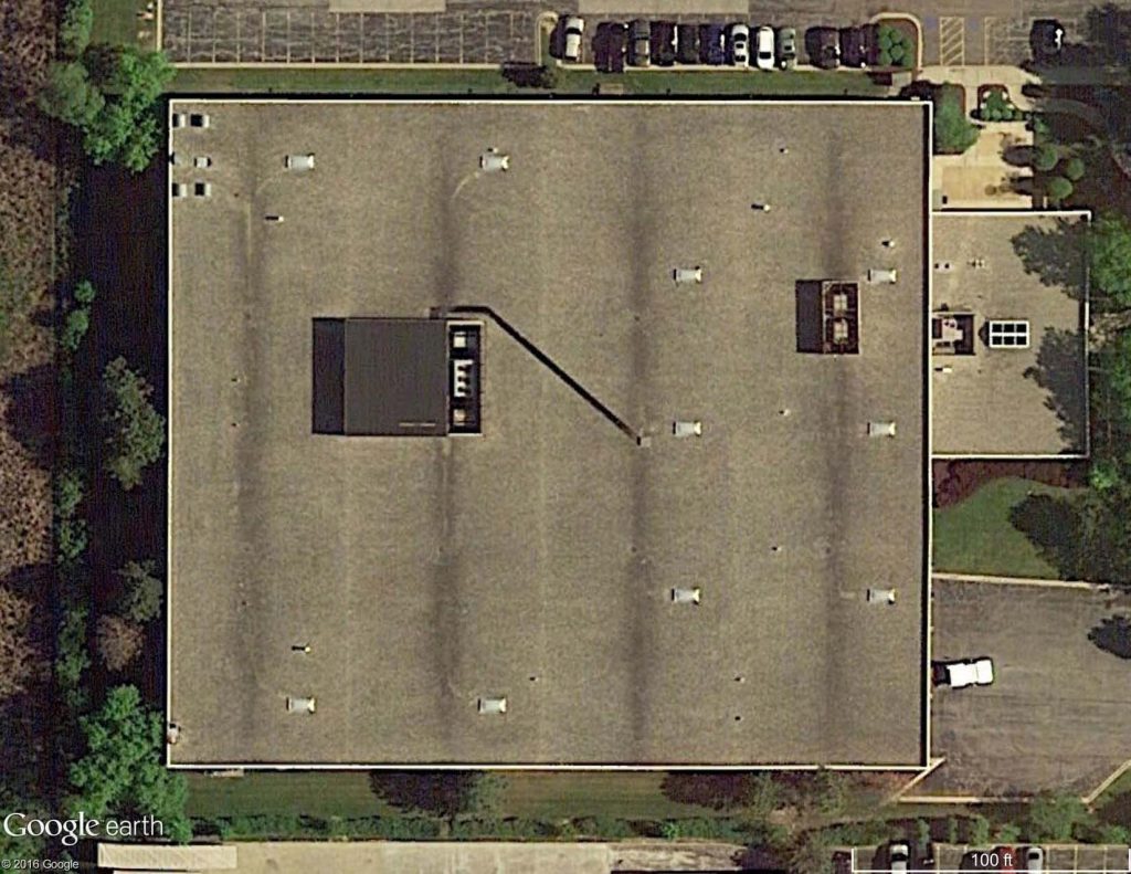 Satellite image of a ballasted EPDM roof.