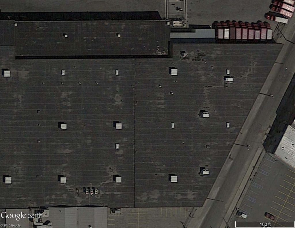 Satellite image of a fully-adhered EPDM roof.