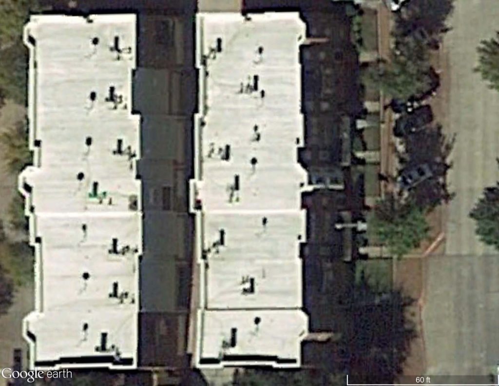 Satellite image of a TPO membrane roof.