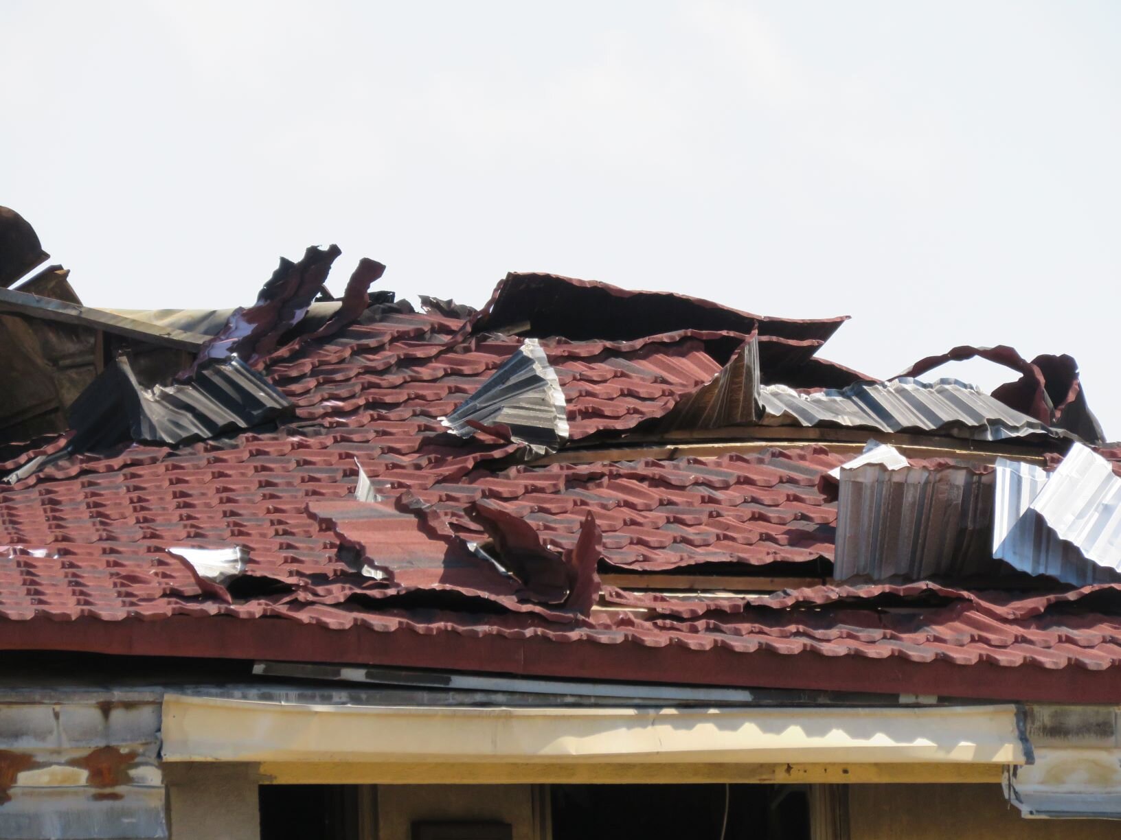 Metal tile roof after a fire.