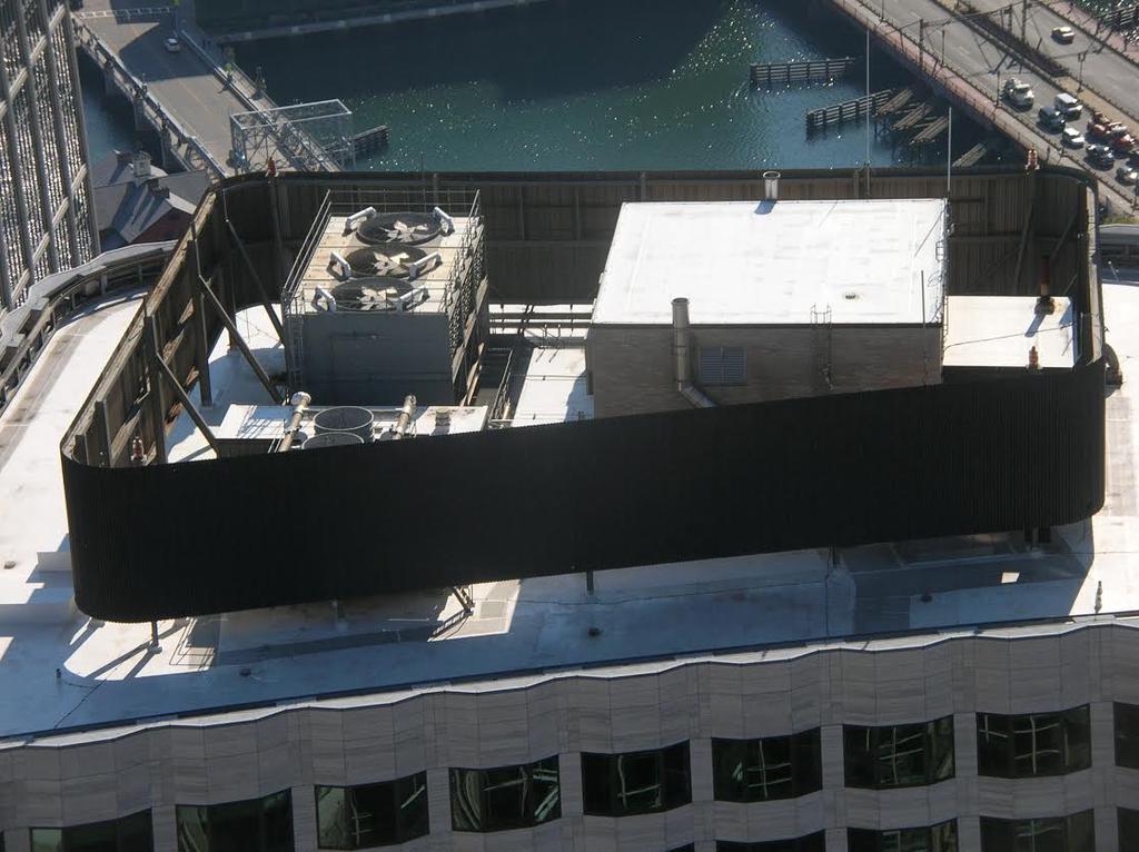 Rooftop equipment screen surrounding rooftop equipment on a roof at 25 stories.