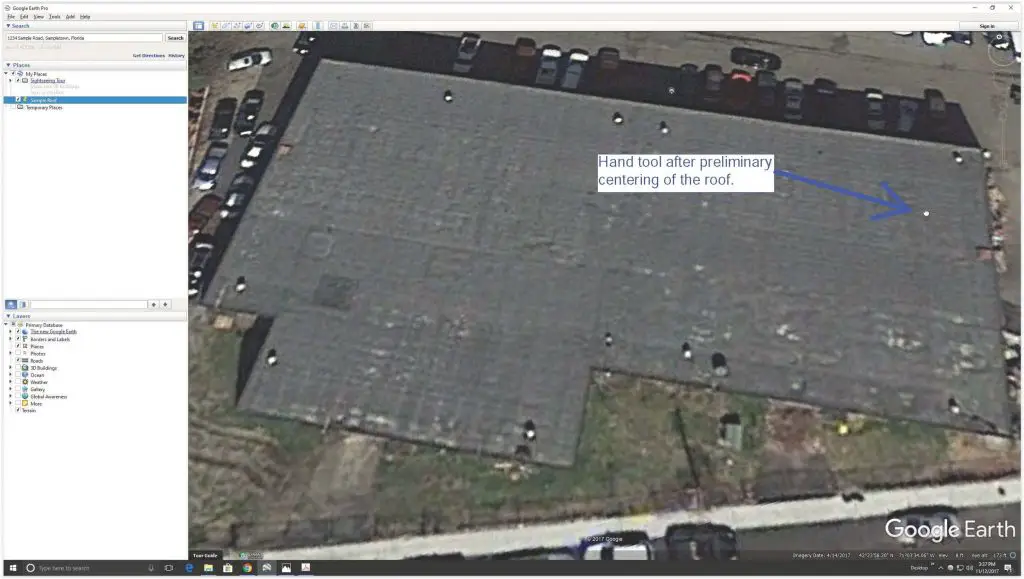 Centering an image of a roof in Google Earth.
