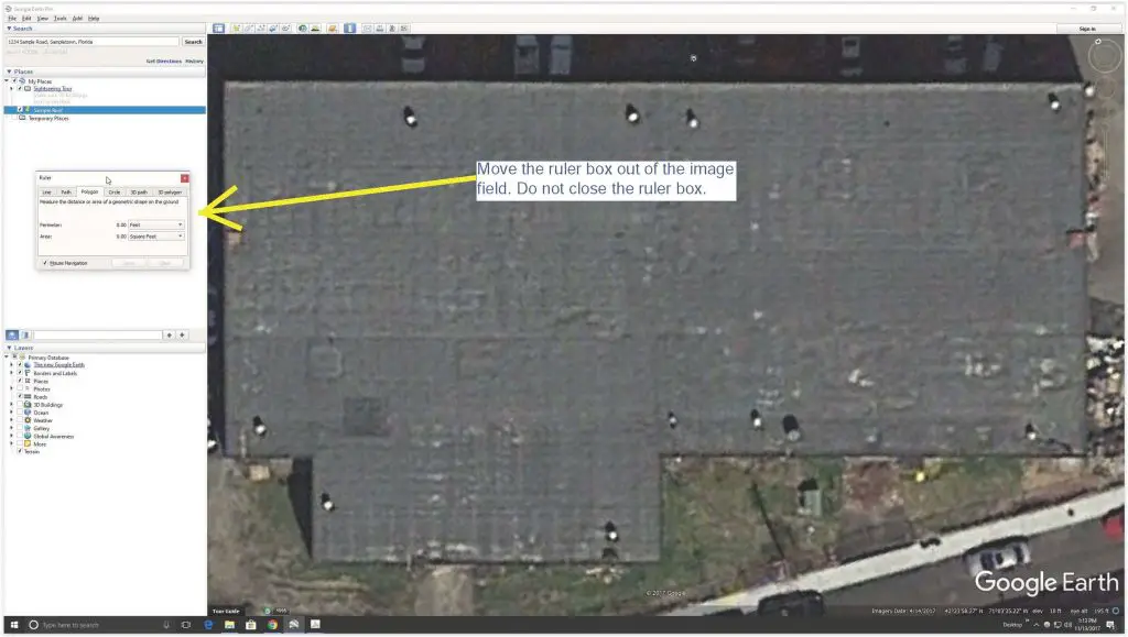 Moving a pop-up box out of the viewing field in Google Earth.