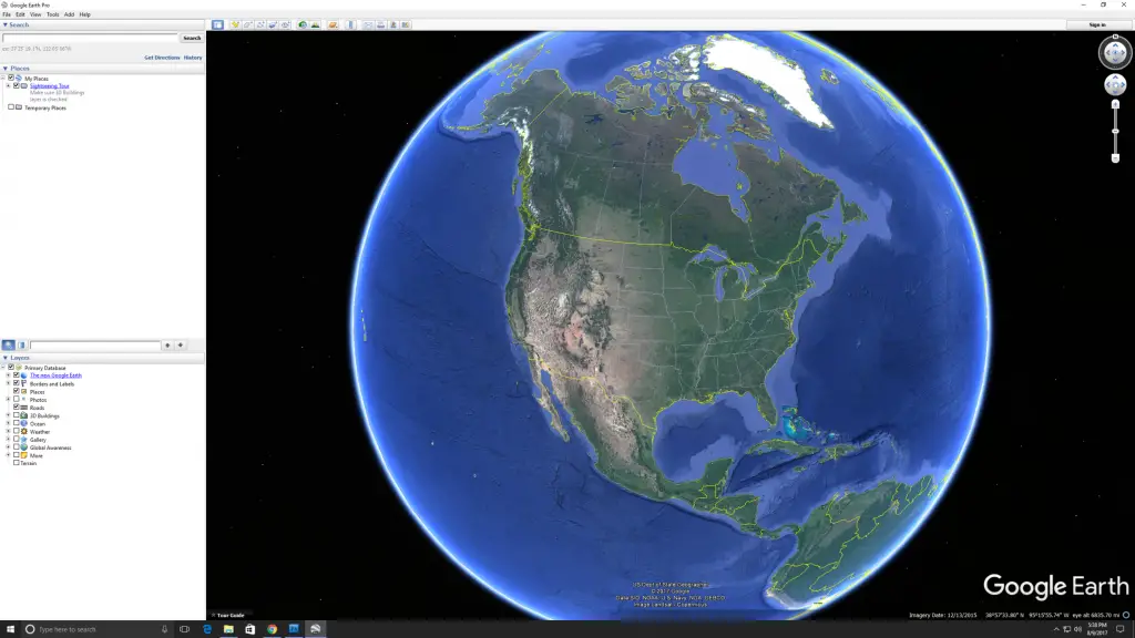 Measure a roof with Google Earth: Google Earth start page