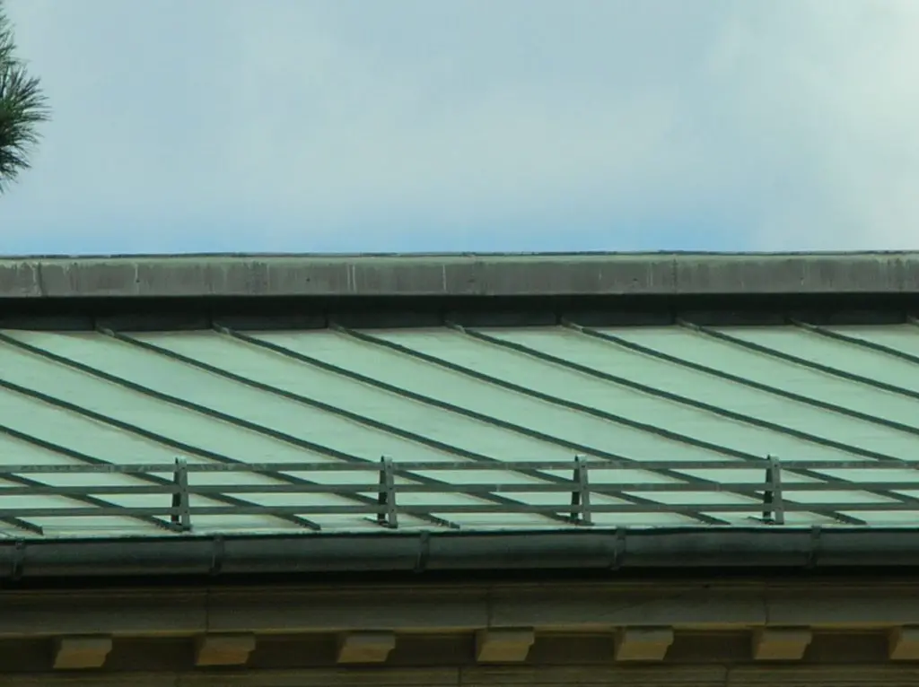 Section of a standing seam copper roof.