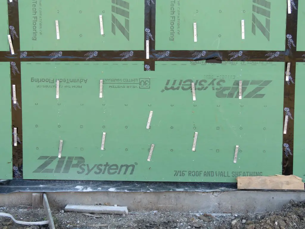 Wall sheathing panel with taped joints.