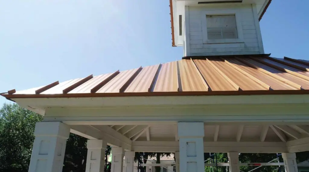 Striated metal roof panels.