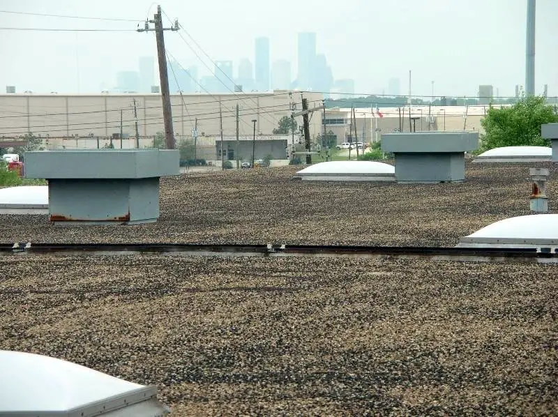 An old coal tar pitch built-up roof.