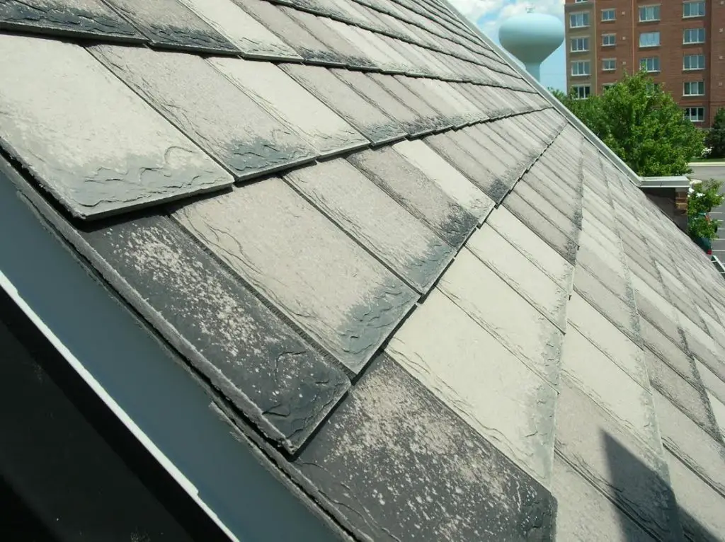 Close-up of a concrete flat tile roof.