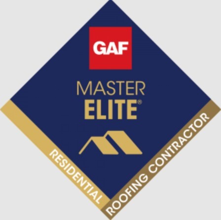 A roofing manufacturer’s certification badge. GAF Master Elite contractors can offer GAF’s best roof warranties.